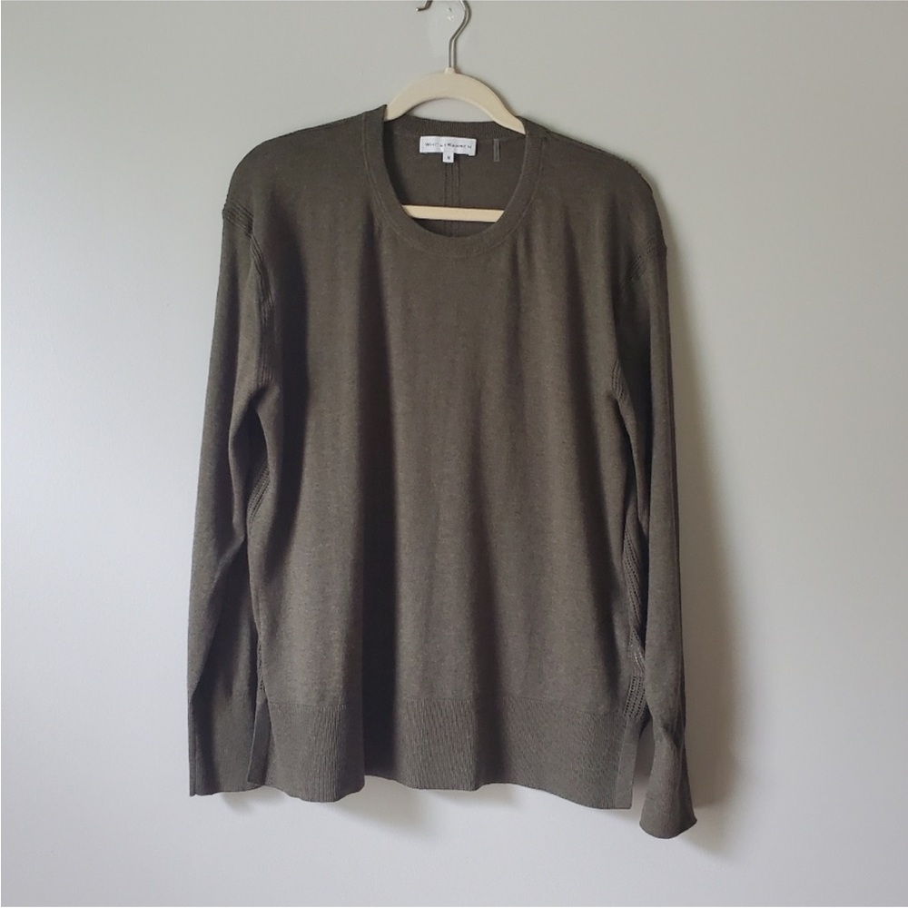 WHITE + WARREN | Green Long Sleeve Crew Neck Silk Blend Sweater | M